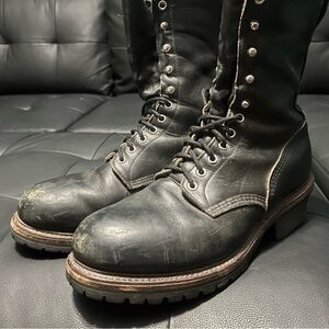 Black Leather Men's Logger Boots